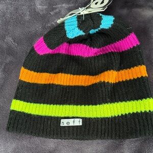 Neff Kids Striped Beanie - Black, Pink, Orange, Green